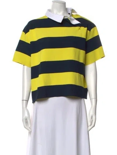 Pre-owned A.w.a.k.e. Striped Short Sleeve Polo In Blue/yellow
