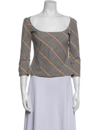 Pre-owned A.w.a.k.e. Striped Square Neckline Crop Top In Blue