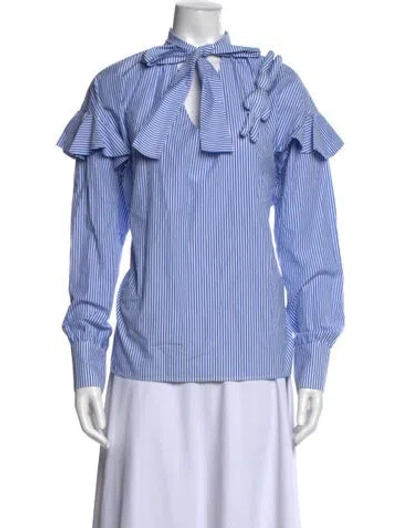 Pre-owned A.w.a.k.e. Striped V-neck Blouse In Blue