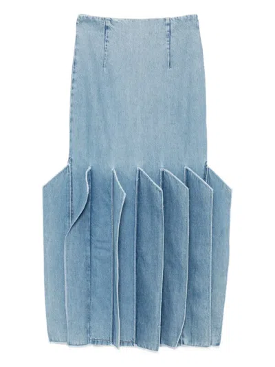 A.W.A.K.E. STRUCTURED-HEM MIDI DENIM SKIRT
