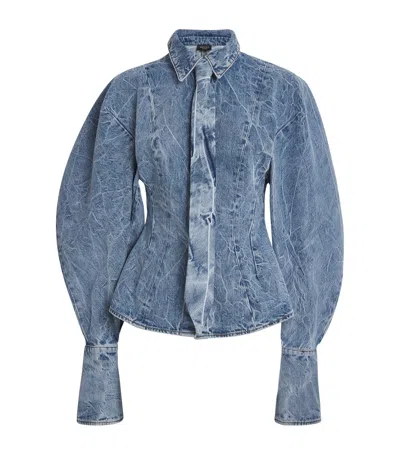 A.w.a.k.e. Tie-detail Denim Shirt In Blue