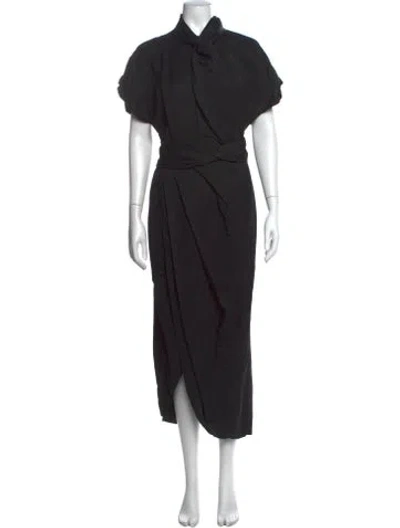 Pre-owned A.w.a.k.e. Tie Neck Midi Length Dress In Black