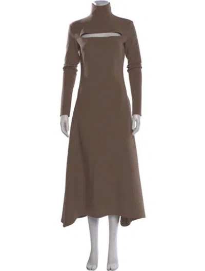 Pre-owned A.w.a.k.e. Turtleneck Long Dress In Brown