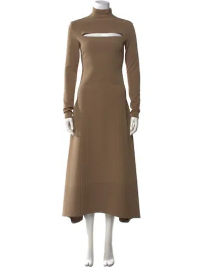 Pre-owned A.w.a.k.e. Turtleneck Long Dress In Brown