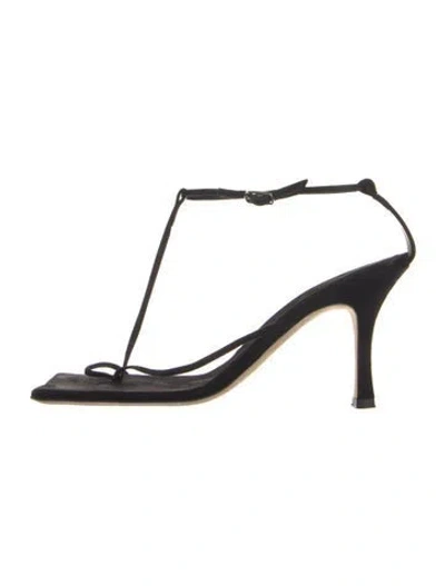 Pre-owned A.w.a.k.e. Vintage Leather T-strap Sandals In Black