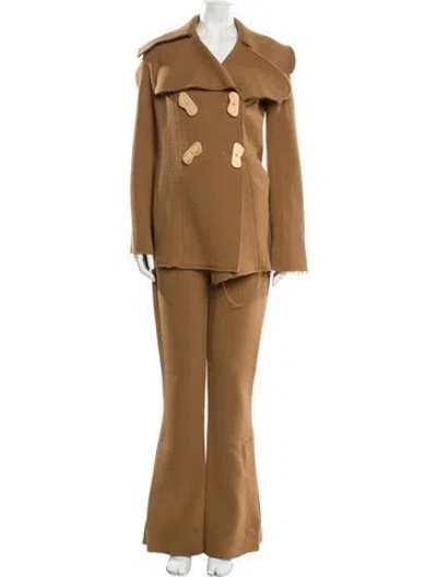 Pre-owned A.w.a.k.e. Virgin Wool Raw-edge Trim Pantsuit In Brown