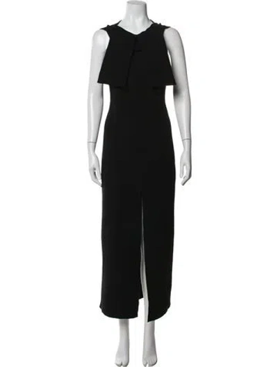 Pre-owned A.w.a.k.e. V-neck Long Dress In Black