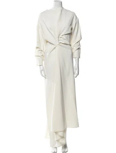 Pre-owned A.w.a.k.e. V-neck Long Dress In White