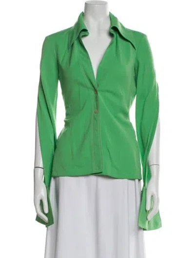 Pre-owned A.w.a.k.e. V-neck Long Sleeve Blouse W/ Tags In Green