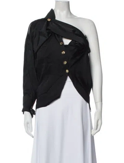 Pre-owned A.w.a.k.e. V-neck Long Sleeve Button-up Top In Black