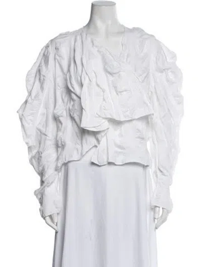 Pre-owned A.w.a.k.e. V-neck Long Sleeve Top In White