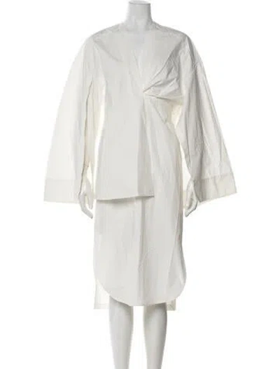 Pre-owned A.w.a.k.e. V-neck Midi Length Dress In White