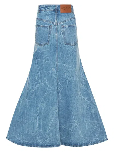 A.w.a.k.e. Women's Acid Wash Denim Flared Maxi Skirt In Blue