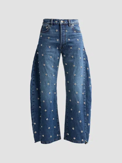 A.w.a.k.e. Women's Studded Barrel-leg Jeans In Blue