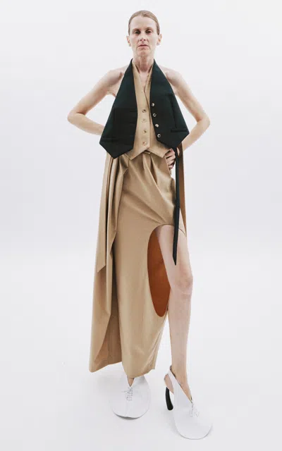 A.w.a.k.e. Wool-blend Cut-out Maxi Skirt In Brown