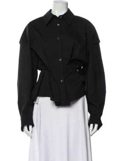 Pre-owned A.w.a.k.e. Wool Long Sleeve Button-up Top W/ Tags In Black