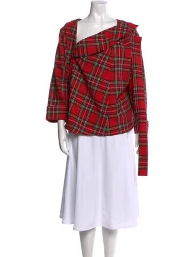 Pre-owned A.w.a.k.e. Wool Plaid Print Top In Red