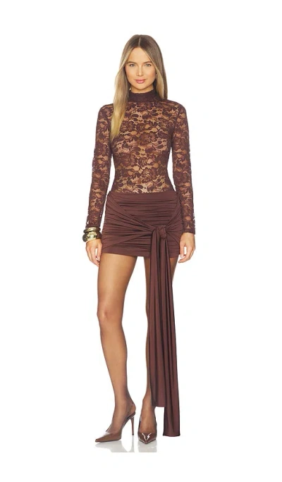 Awave Studio Mini Long Sleeve Lace Dress In Brown