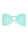 Away That Day Acapulco Metallic Bandeau Bikini Top In Mint