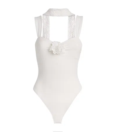 Away That Day Barbuda Swimsuit With Lace Scarf In White