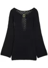 Away That Day Bimini Open-knit Cotton Mini Dress In Black