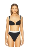 Away That Day Cannes Gathered Bikini Top In Black & Ivory