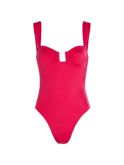 Away That Day Cannes Ruched Cutout Swimsuit In Pink