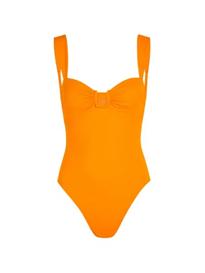 Away That Day Cannes Ruched Swimsuit In Yellow