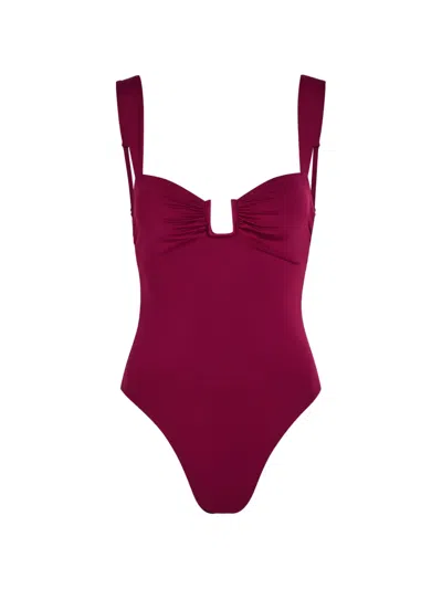 Away That Day Cannes Ruched-detail Swimsuit In Purple
