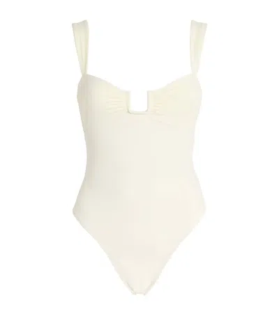 Away That Day Cannes Gathered Recycled Stretch Swimsuit In White