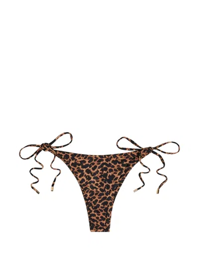 Away That Day Catania Leopard-print Side-tie Bikini Bottoms In Brown