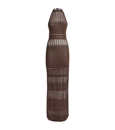 Away That Day Crochet Zanzibar Maxi Dress In Brown