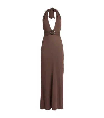 Away That Day Mozambique Knitted Maxi Dress In Brown