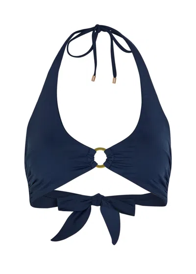Away That Day Ring-detail Halterneck Bikini Top In Blue