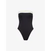 AWAY THAT DAY AWAY THAT DAY WOMEN'S BLACK/IVORY PYRATEX MONTE CARLO STRAPLESS SWIMSUIT