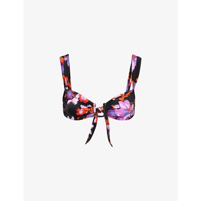 Away That Day Cannes Floral-print Stretch-recycled Polyamide Bikini Top In Hibiscus Print