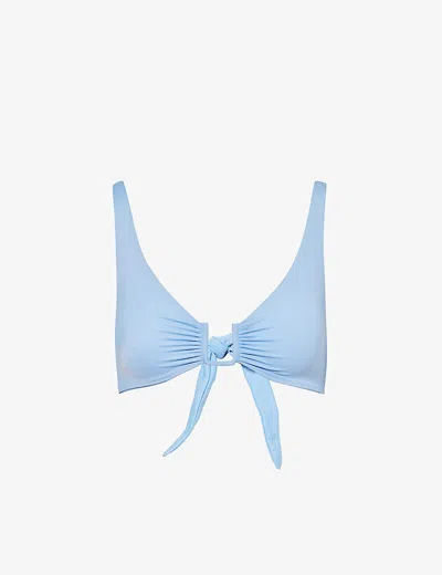 Away That Day Womens Powder Blue Palma Plunge-neck Stretch-recycled Polyamide Bikini Top