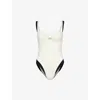 AWAY THAT DAY AWAY THAT DAY WOMENS WHITE/BLACK ECONYL CANNES RECYCLED-POLYAMIDE-BLEND SWIMSUIT
