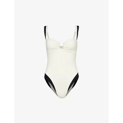 Away That Day Cannes Recycled-polyamide-blend Swimsuit In White/black Econyl