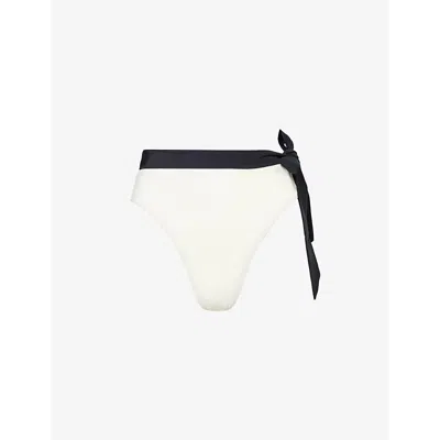 Away That Day Tahiti Tie-waist Stretch-recycled Polyamide Bikini Bottoms In White/black Econyl