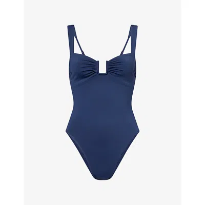 Away That Day Womens French Navy Cannes Balconette High-leg One-piece In Blue
