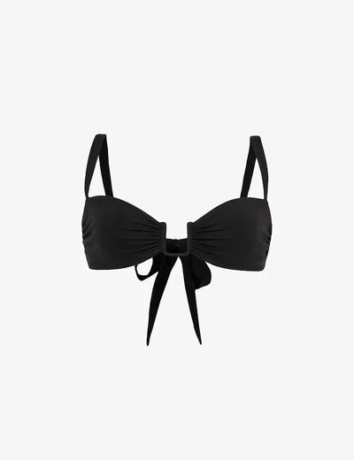 Away That Day Cannes Biodegradable Stretch-polyamide Bikini Top In Black/ivory