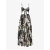 Away That Day Womens Casablanca Abstract Crinkle-effect Woven Dress Desert Noir Print In Desert Noir Print