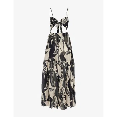 Away That Day Womens Casablanca Abstract Crinkle-effect Woven Dress Desert Noir Print