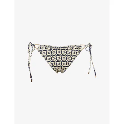 Away That Day Womens Navy/ Gold Link Print Gili Bikini Bottoms Xl In Black