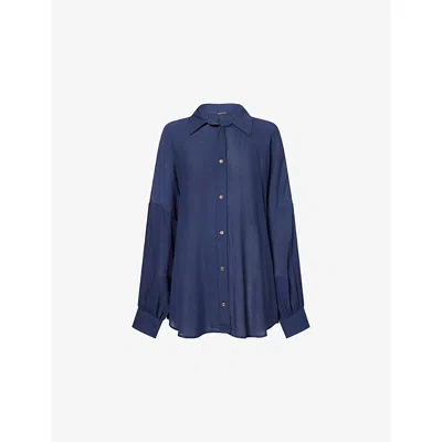 Away That Day Womens French Navy Maldives Long-sleeve Woven Shirt L/xl In Blue