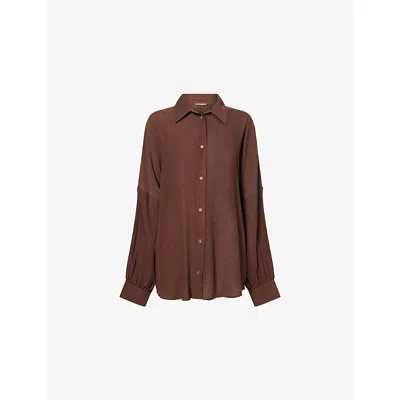 Away That Day Womens Espresso Maldives Long-sleeve Woven Shirt In Brown