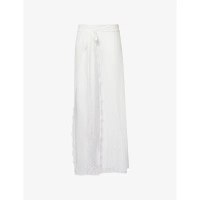 Away That Day Womens Palm Island Stretch-lace Midi Skirt Bridal White