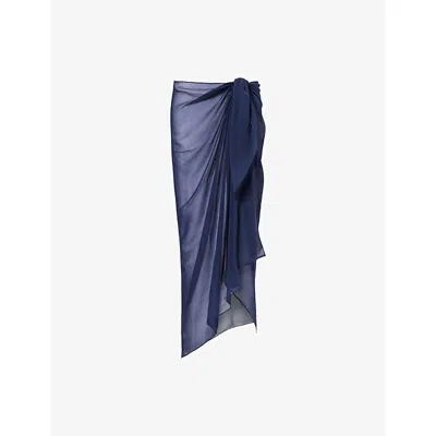Away That Day Womens French Navy Santorini Sheer Woven Sarong In Blue