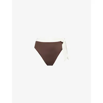 Away That Day Womens Espresso/ivory Tahiti High-waisted Bikini Bottoms